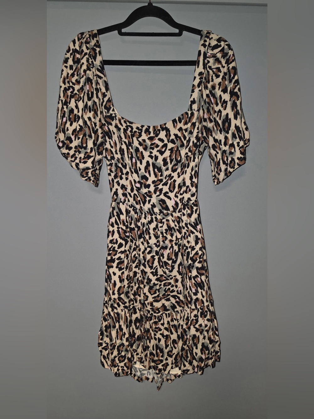 saltwater LUXE Leopard Print Puff-Sleeve Midi Dress - Beige/Black/Brown